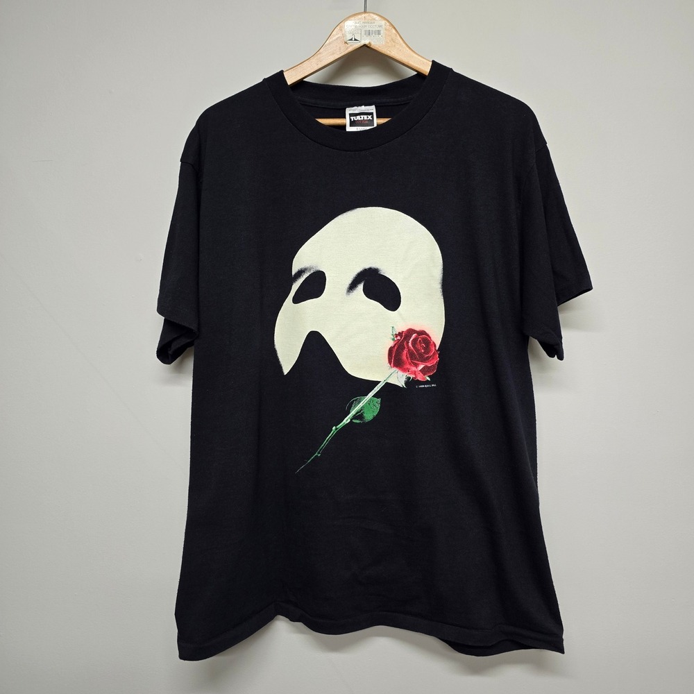 Vintage 80s Phantom of the Opera T-Shirt Men XL Black Glow Mask Kanye West